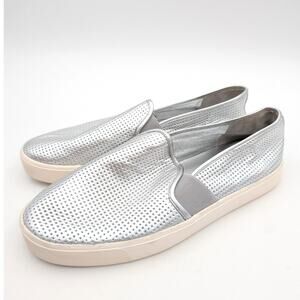 Vince Blair Slip On Sneaker Shoes Women's Round Toe Silver Size US8M EU38.5